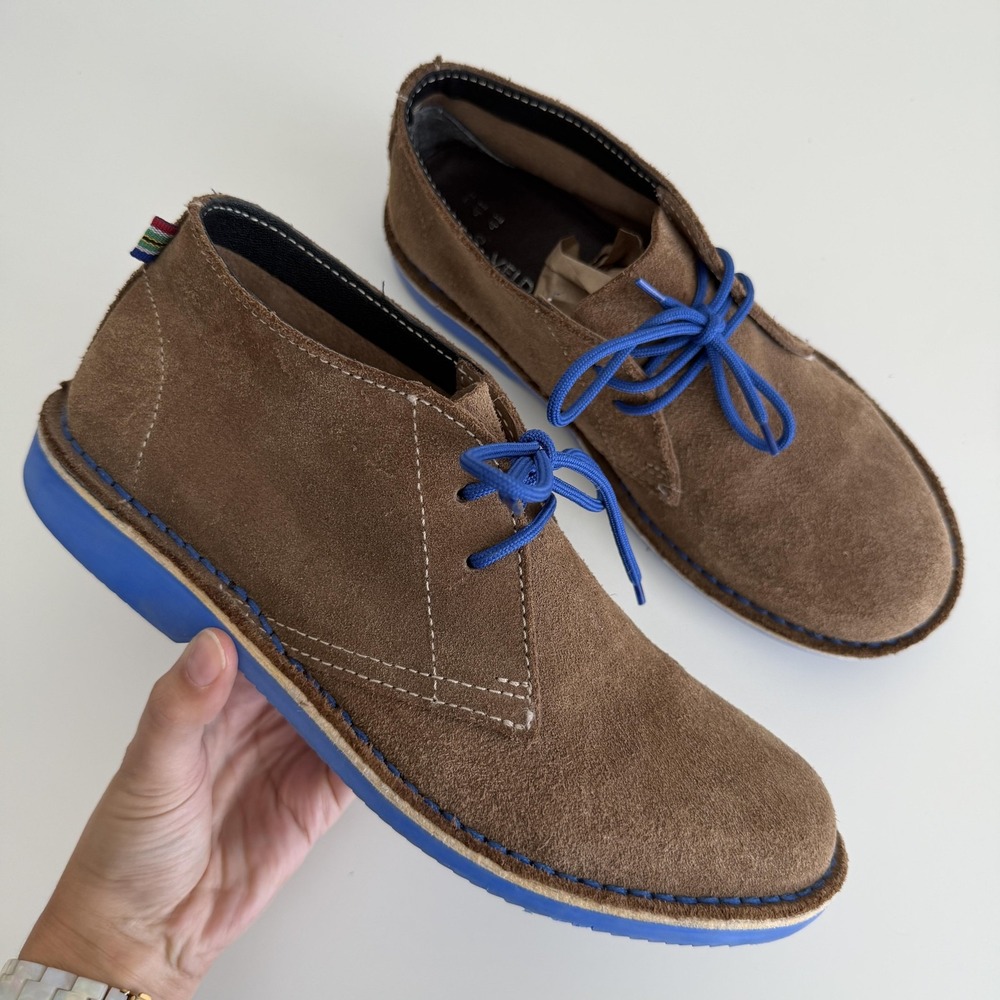 Veldskoen Boots Mens 8 Brown Suede Ankle Chukka Blue Sole Lace Up Casual Boots